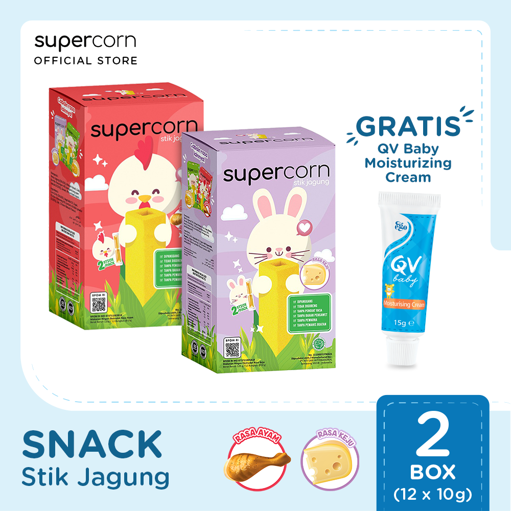 BUY 2 Supercorn Stick Rasa Keju + Rasa Ayam FREE QV Baby Moisturizing Cream - 1