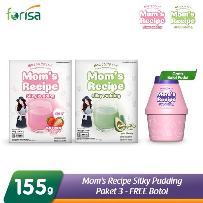 Mom's Recipe Silky Pudding 155 gr Paket 3 - FREE Botol - 1