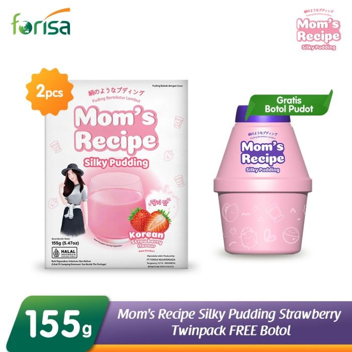 Mom's Recipe Silky Pudding Strawberry 155 gr - Twinpack FREE Botol - 1