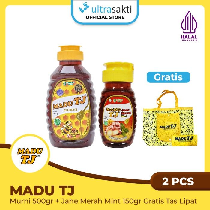 Paket Madu TJ 2pcs (Murni 500gr+Jahe Merah Mint 150gr) Free Tas Lipat - 1