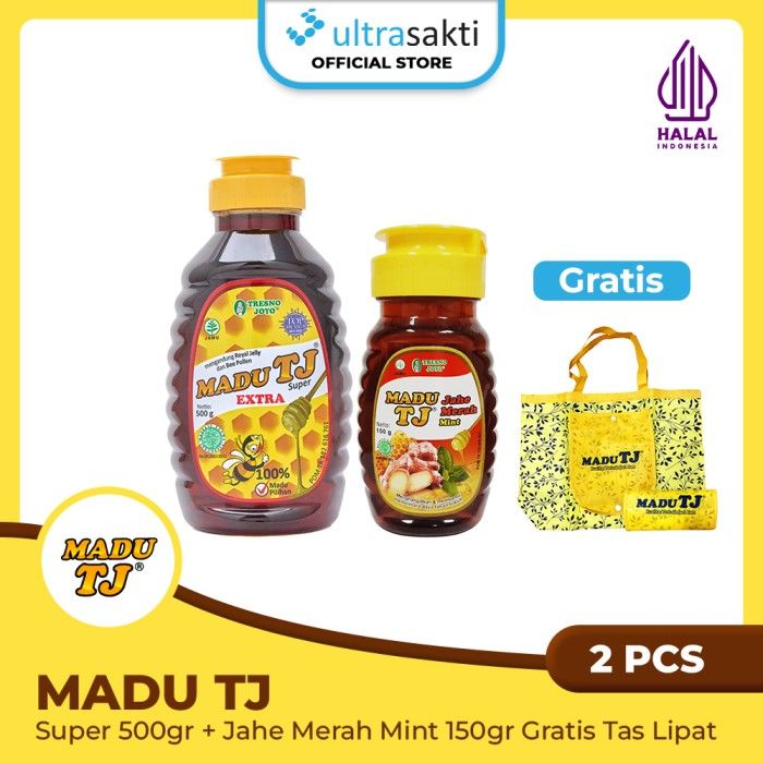 Paket Madu TJ 2pcs(Super 500gr + Jahe Merah Mint 150gr) Free Tas Lipat - 1