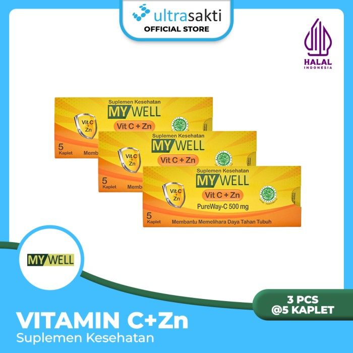 Paket Mywell Vitamin C+Zn 3 Amplop @5 Kaplet - Suplemen Kesehatan - 1