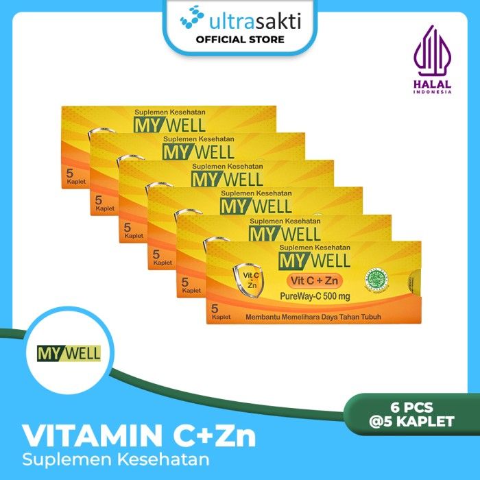 Paket Mywell Vitamin C+Zn 6 Amplop @5 Kaplet - Suplemen Kesehatan - 1