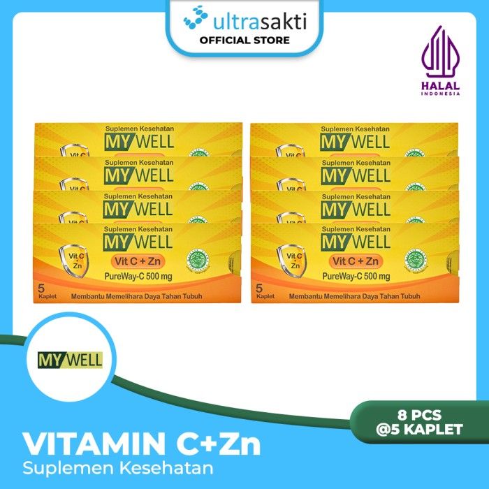 Paket Mywell Vitamin C+Zn 8 Amplop @5 Kaplet - Suplemen Kesehatan - 1