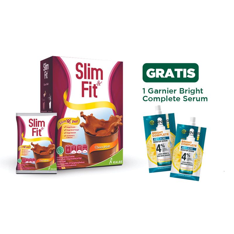 Slim&Fit Milk Meal Replacement Choco Malt 6x52g Free Garnier Bright - 2