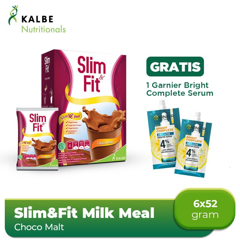 Slim&Fit Milk Meal Replacement Choco Malt 6x52g Free Garnier Bright - 1