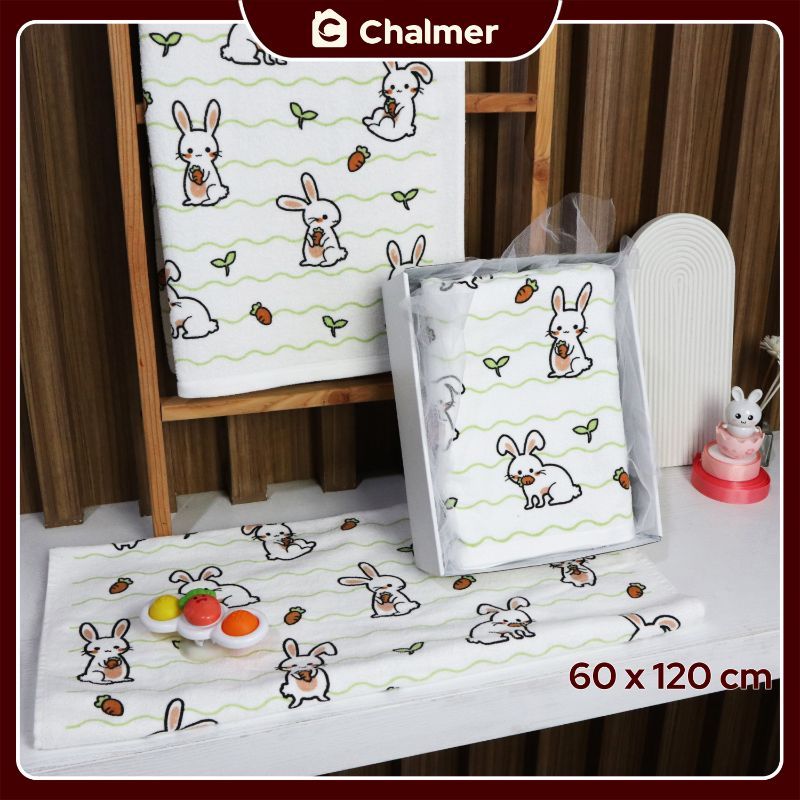 Handuk Bayi Chalmer Ukuran 60x120 cm Handuk Lembut Print Karakter C - Bunny - 1