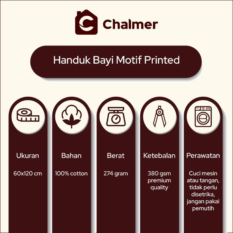 Handuk Bayi Chalmer Ukuran 60x120 cm Handuk Lembut Print Karakter C - Bulldozer - 2