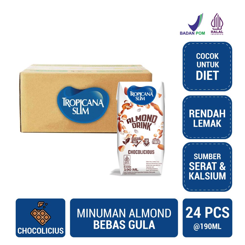Tropicana Slim RTD Almond Drink Chocolicious 190 ml x 24 pack| 2T01402249P24 - 1