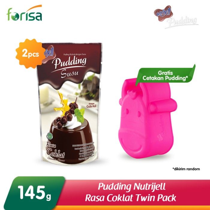 Pudding Nutrijell Susu Rasa Cokelat 145 gr - Twinpack FREE Cetakan Pudding - 1