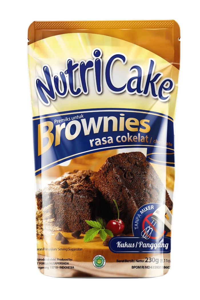Nutricake Premiks Brownies Coklat 230 gr - Twinpack FREE Piring - 2