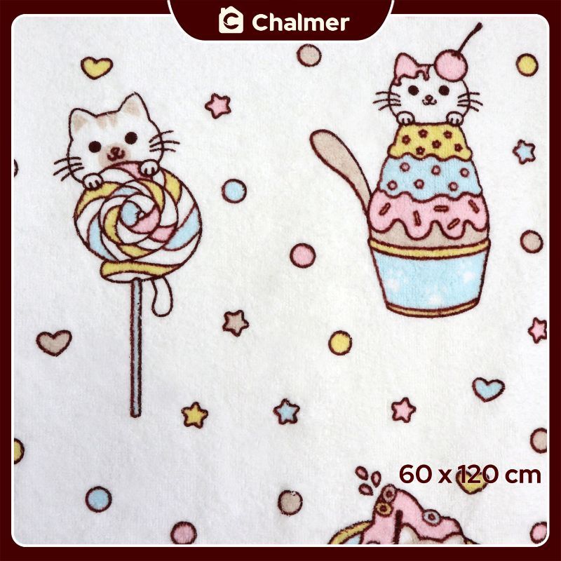 Handuk Bayi Chalmer Ukuran 60x120cm Handuk Bayi Lembut Print Anak Karakter - Sweet Cats - 3