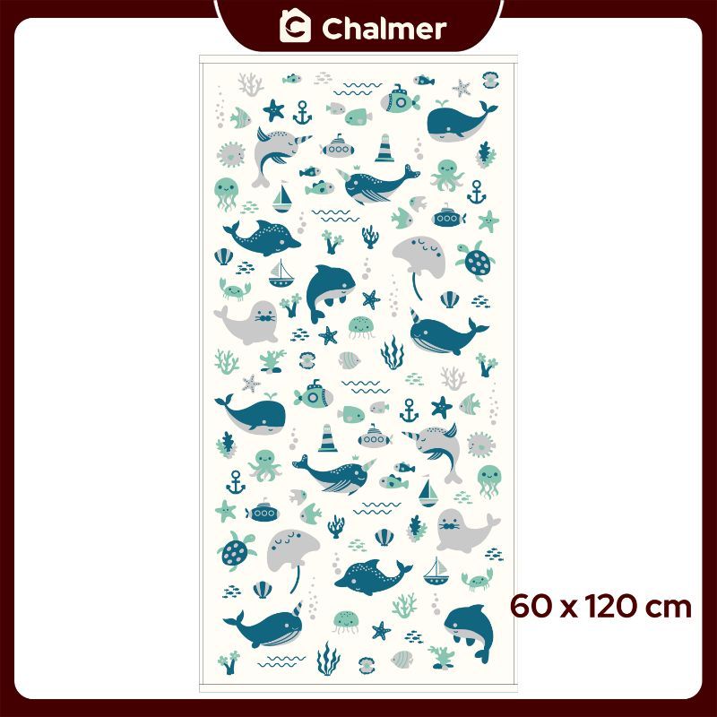 Handuk Bayi Chalmer Ukuran 60x120cm Handuk Bayi Lembut Print Anak Karakter - Sea World - 5