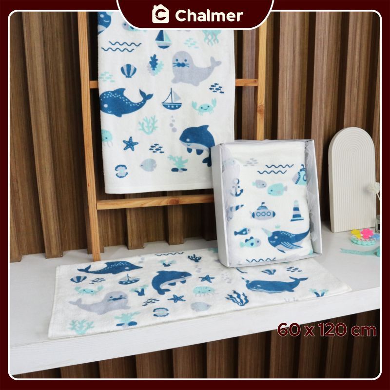 Handuk Bayi Chalmer Ukuran 60x120cm Handuk Bayi Lembut Print Anak Karakter - Sea World - 4