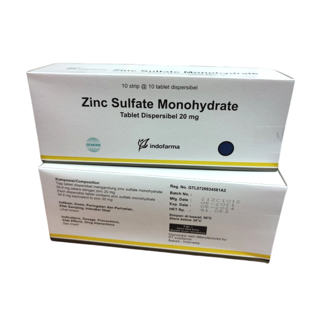 Indofarma Zinc Sulfate Monohydrate 20 mg Dus 100 Tablet / Obat Diare - 2
