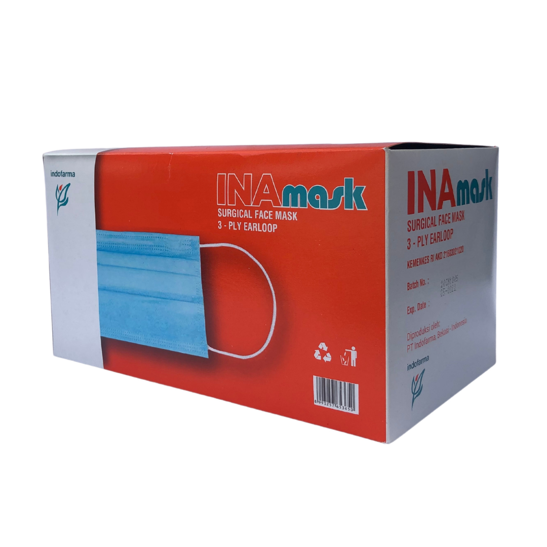 Indofarma Inamask Masker Earloop 4 ply Box @ 50 pcs / Masker Medis - 1
