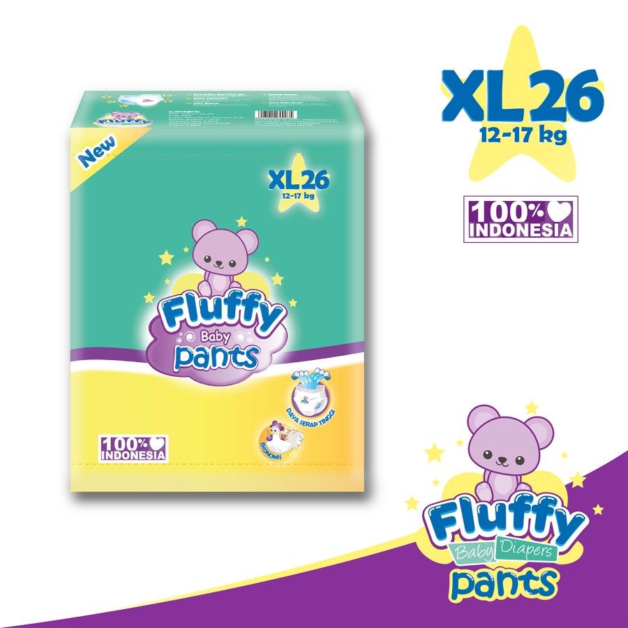 Fluffy Popok bayi Celana XL isi 26 Lembar Baby Diapers Pants XL26 - 1