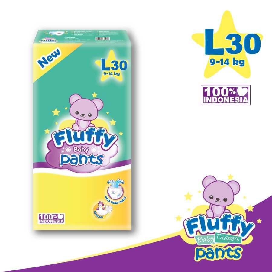 Fluffy Popok bayi Celana L isi 30 Lembar Baby Diapers Pants L30 - 1