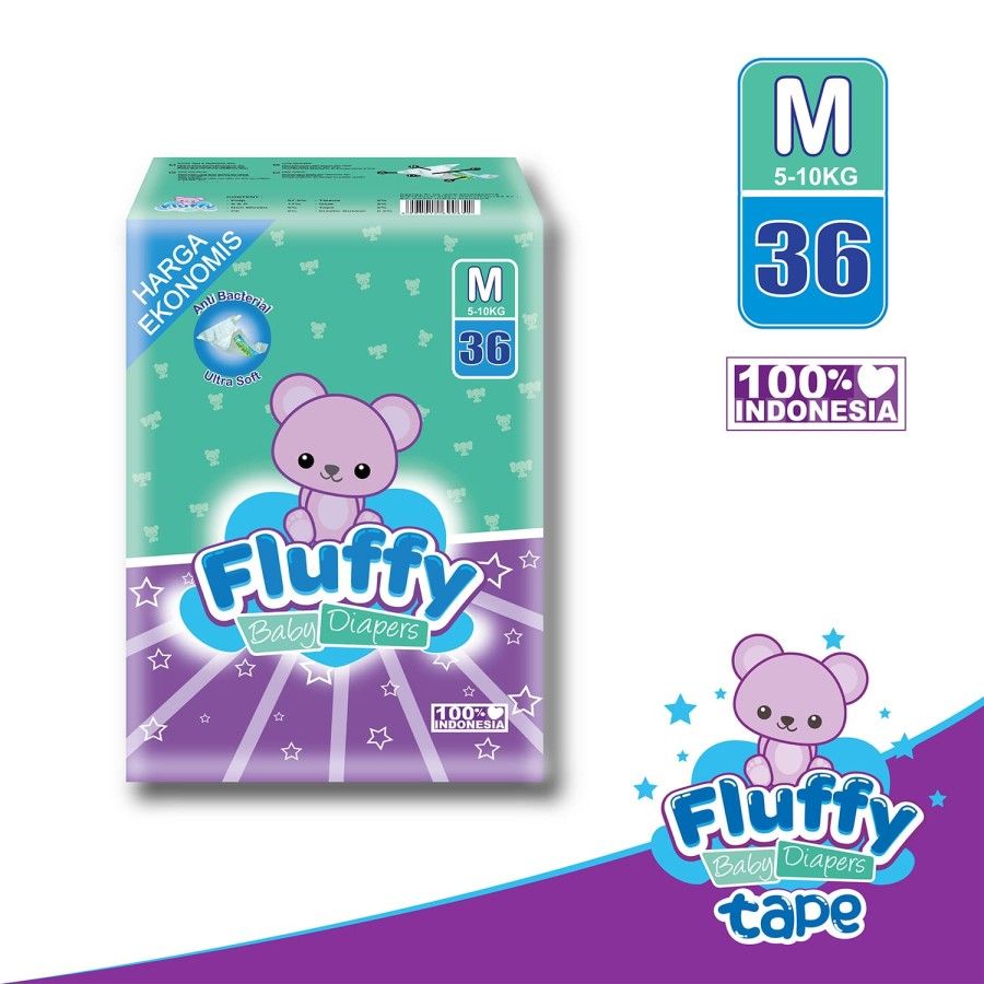 Fluffy Popok bayi Perekat M isi 36 Baby Diapers NB-M36 -10Kg New Born - 1