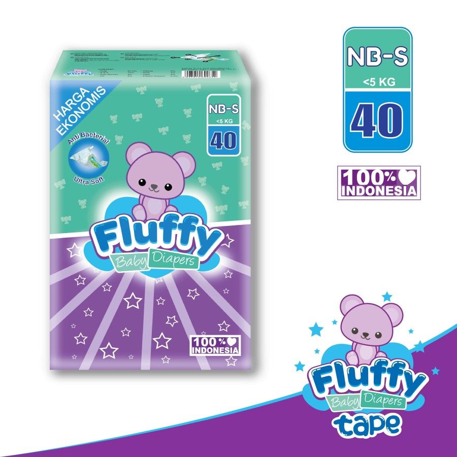 Fluffy Popok bayi Perekat S isi 40 Baby Diapers NB-S40 -5Kg New Born - 1