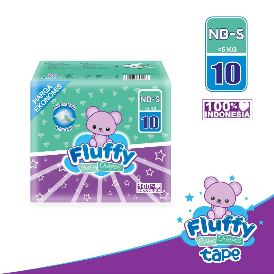 Fluffy Popok bayi Perekat S isi 10 Baby Diapers NB-S10 -5Kg New Born - 1
