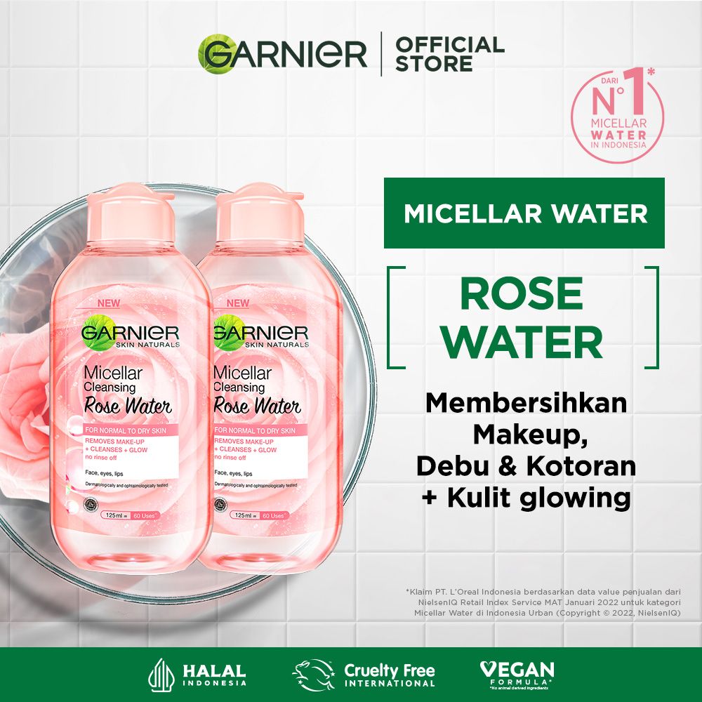 Garnier Micellar Water Rose Cleanse & Glow 125ml Twinpack - 1