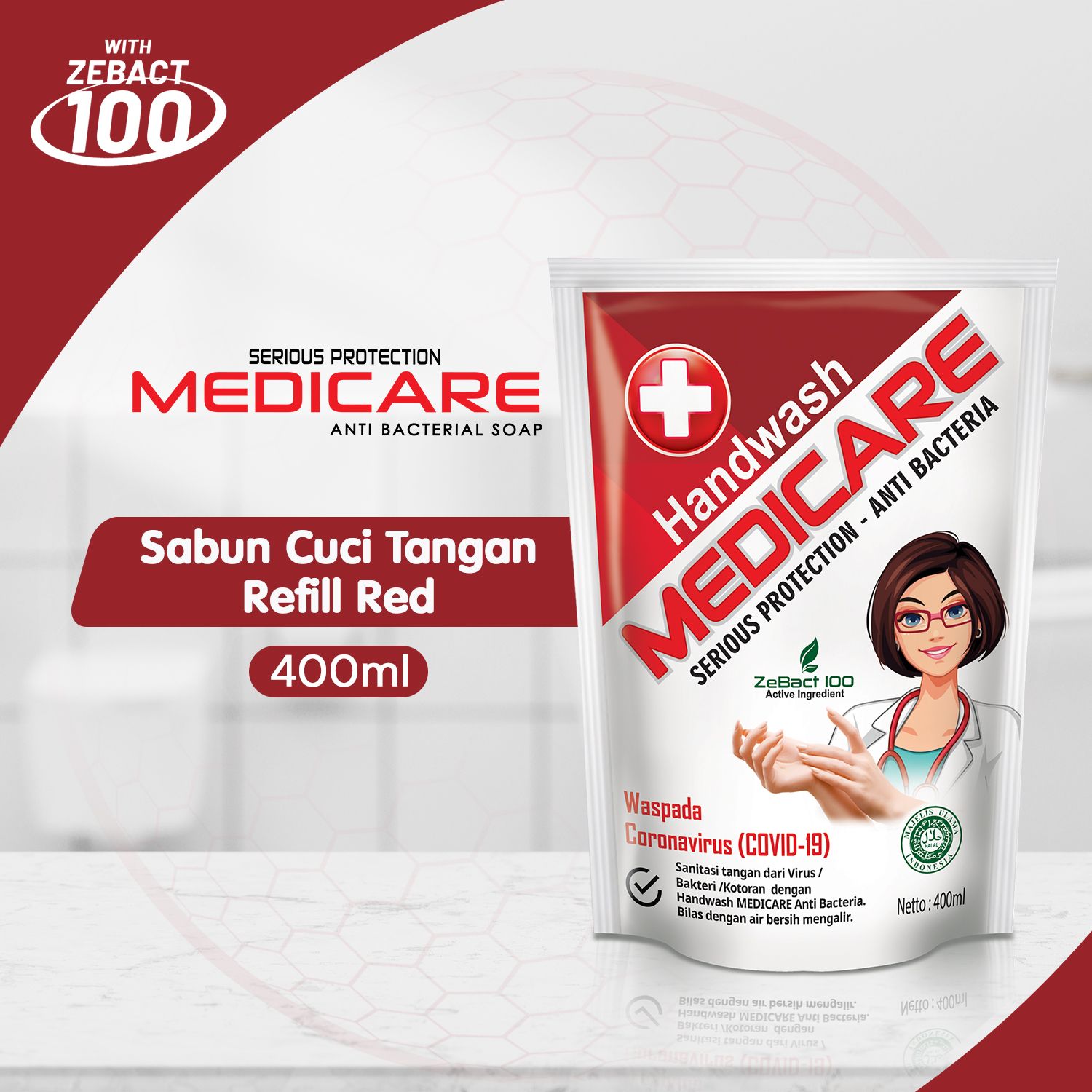 MEDICARE Sabun Cuci Tangan Antibakteri Refill Red 400mL - 1