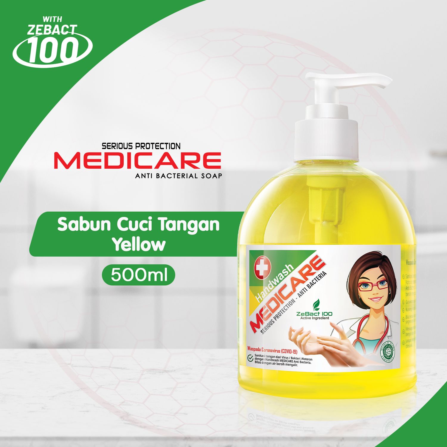 MEDICARE Sabun Cuci Tangan Antibakteri Botol Yellow 500mL - 1