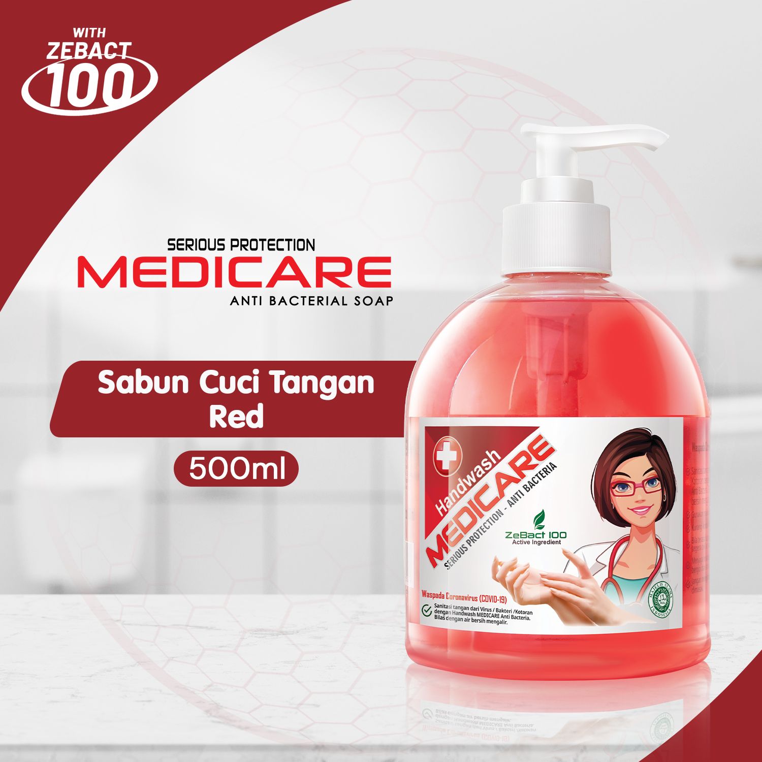 MEDICARE Sabun Cuci Tangan Antibakteri Botol Red 500mL - 1