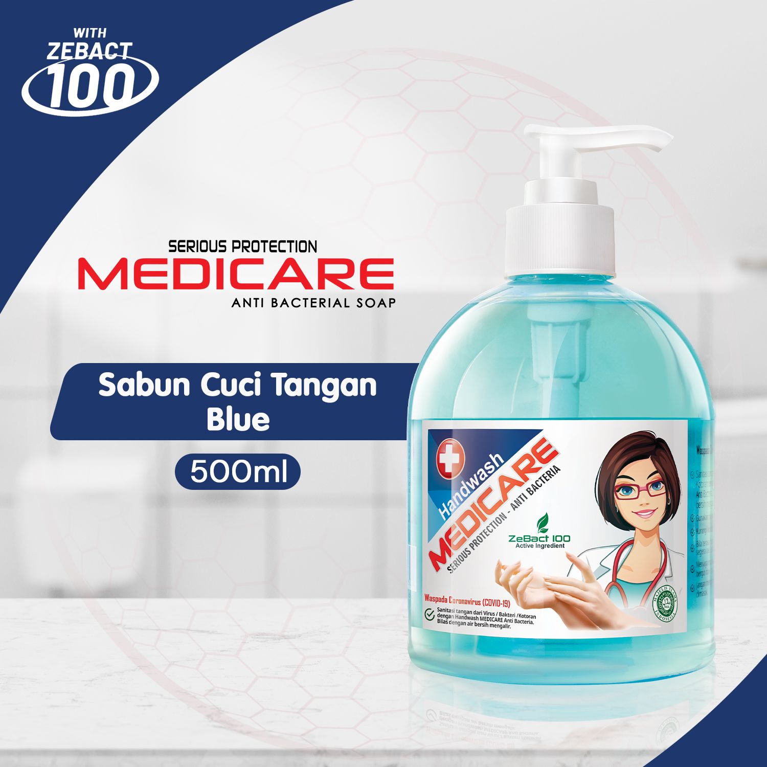 MEDICARE Sabun Cuci Tangan Antibakteri Botol Blue 500mL - 1
