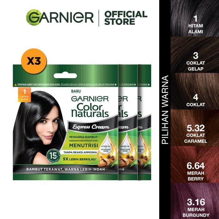 Garnier Color Natural Express Cream Hitam Alami Sachet pack of 3 - 1