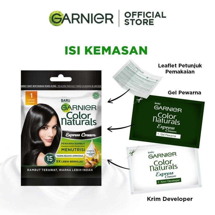 Garnier Color Natural Express Cream Hitam Alami Sachet pack of 3 - 4