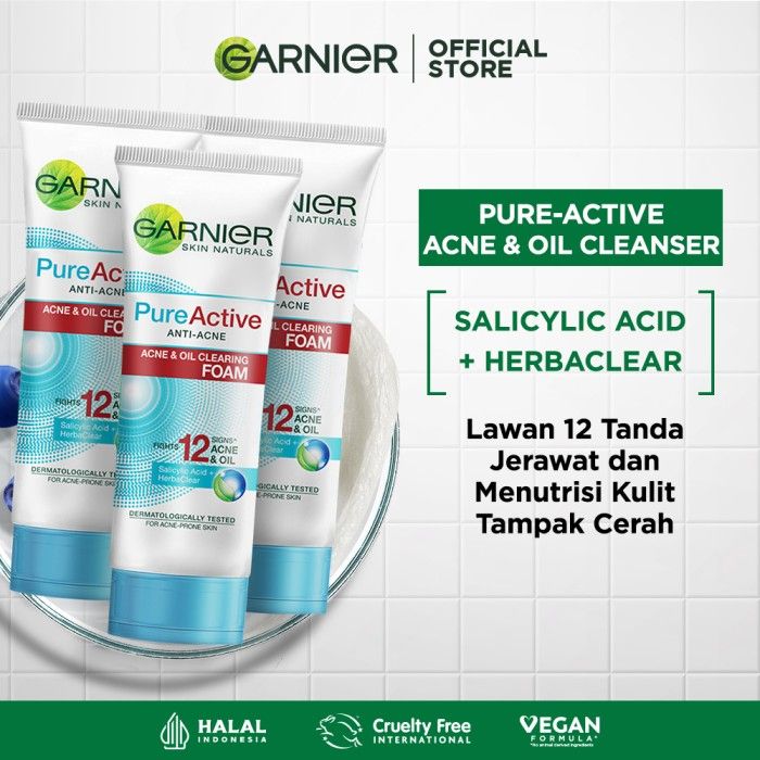 Garnier Pure Active Acne And Oil Clearing Foam 100ml Pack of 3 - 1
