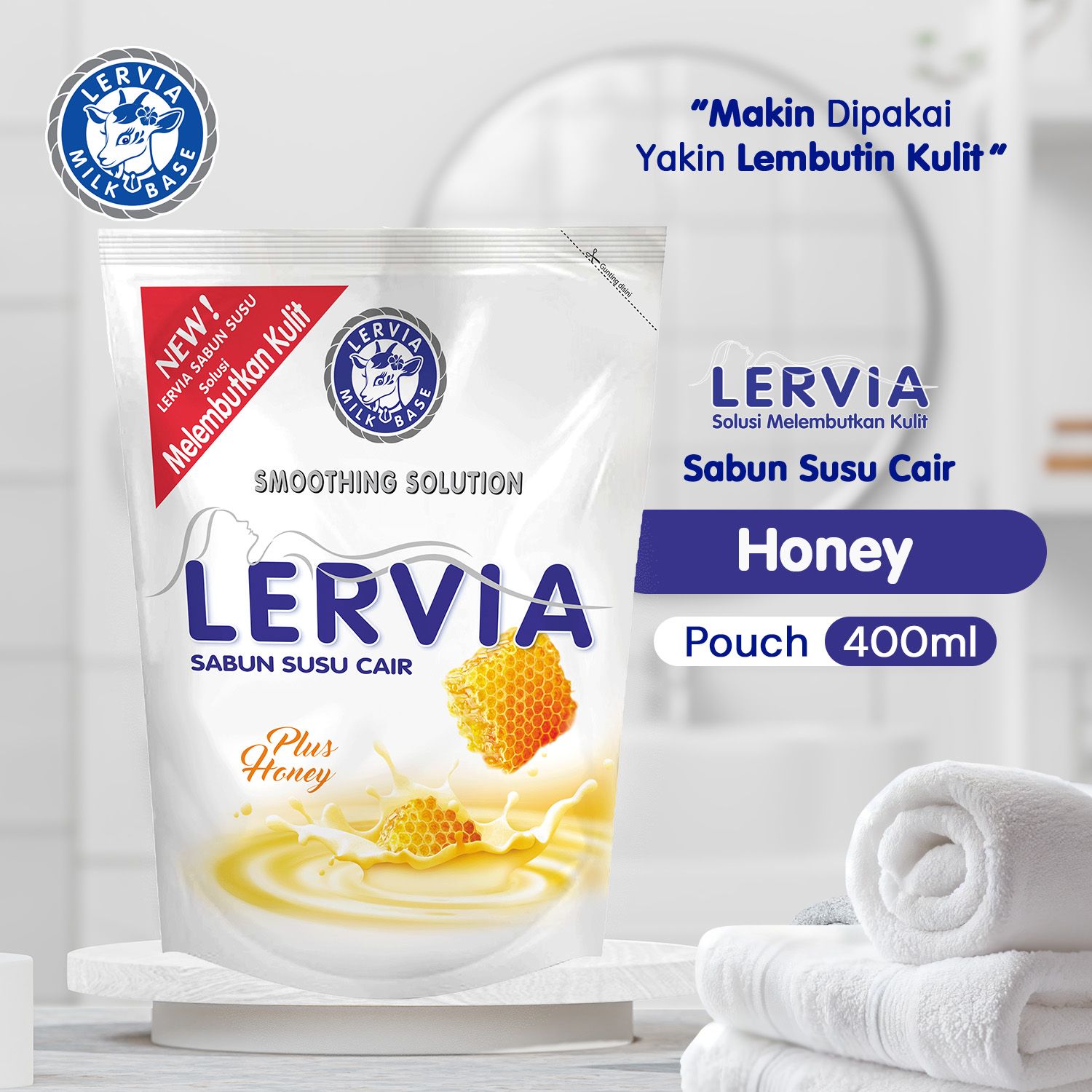 LERVIA Sabun Susu Cair Plus Honey 400mL - 1