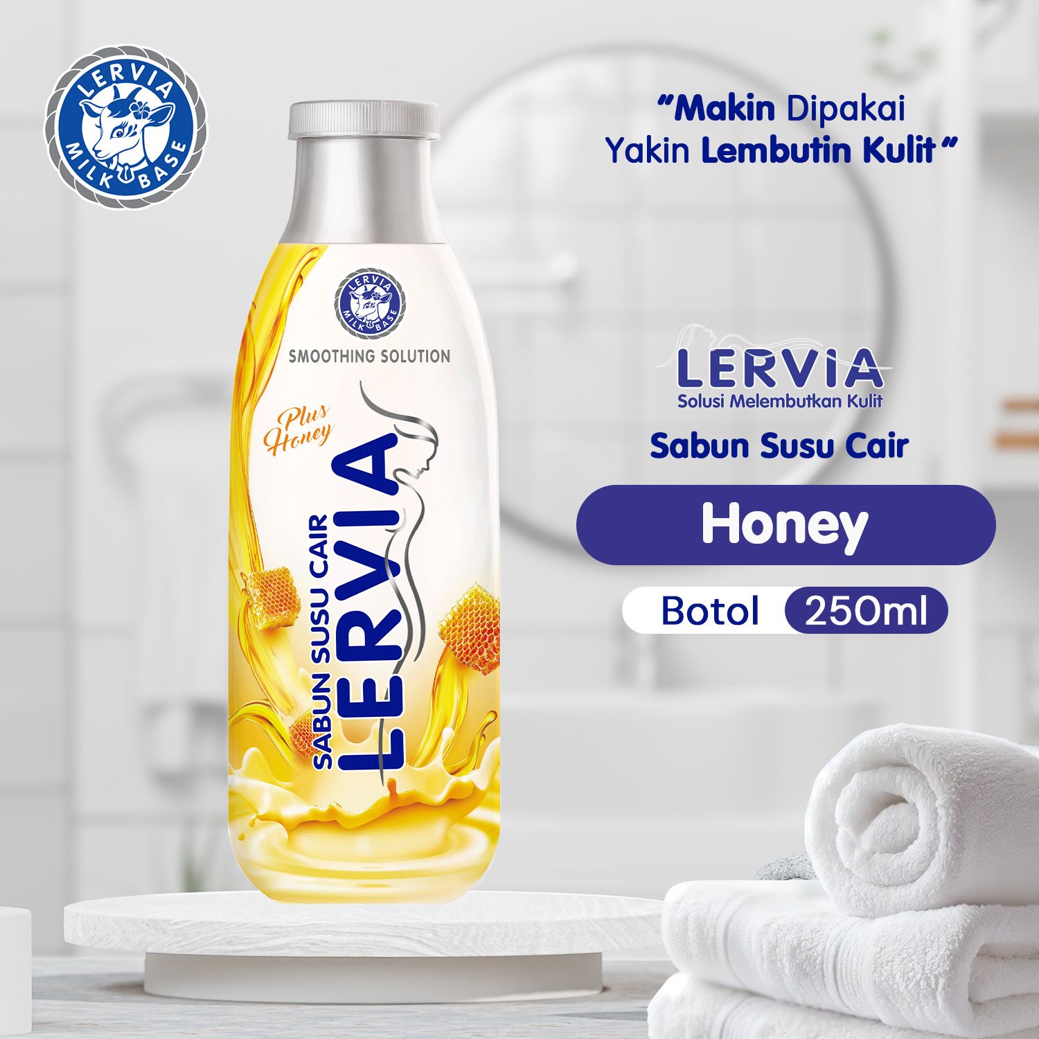 LERVIA Sabun Susu Cair Plus Honey 250mL - 1