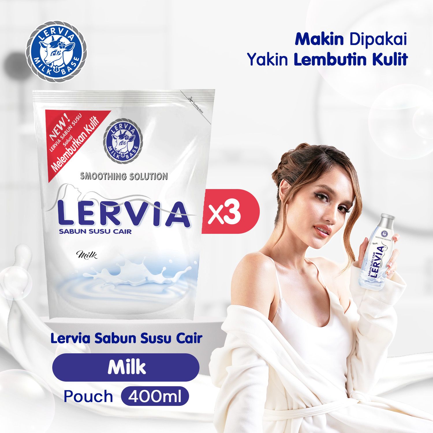 LERVIA Sabun Susu Cair Milk 400mL Value Pack - 1