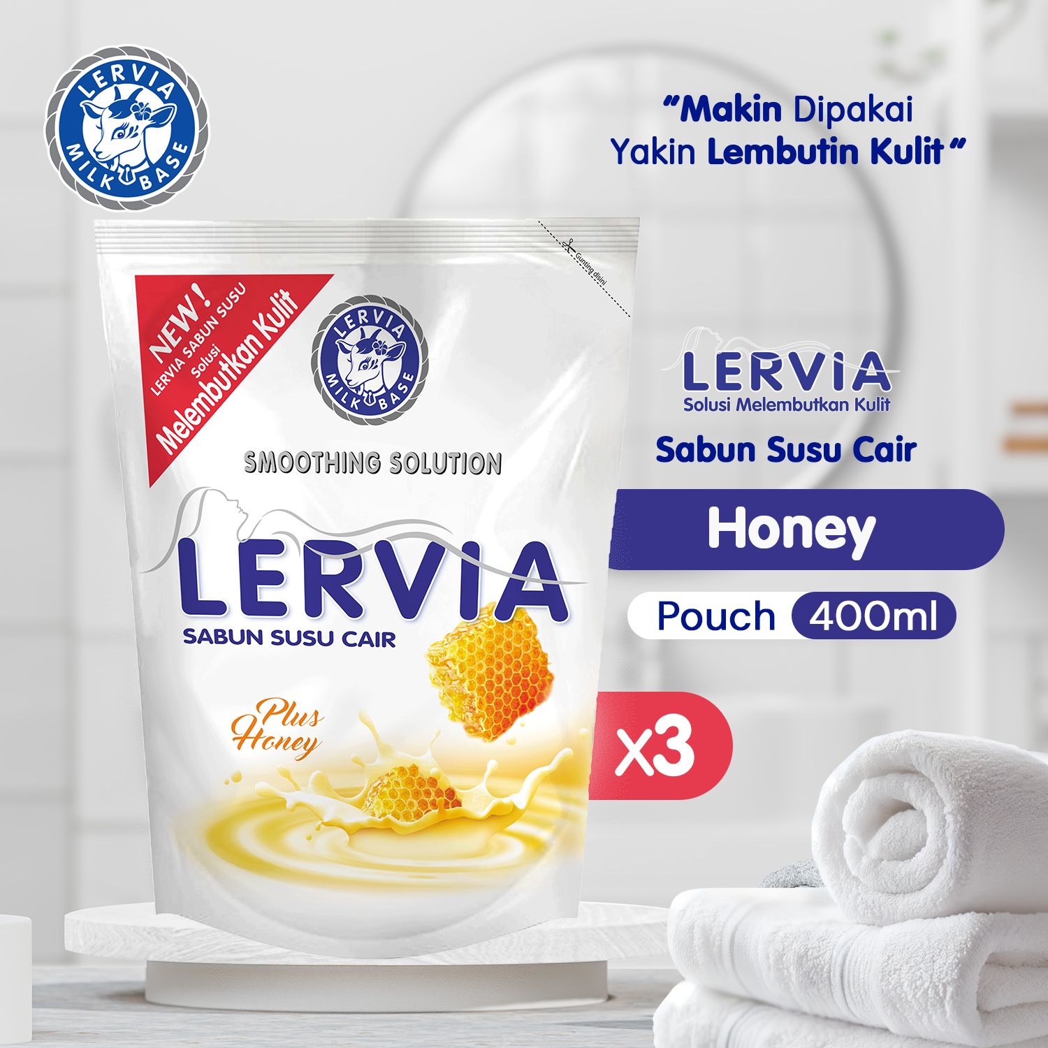 LERVIA Sabun Susu Cair Plus Honey 400mL Value Pack - 1