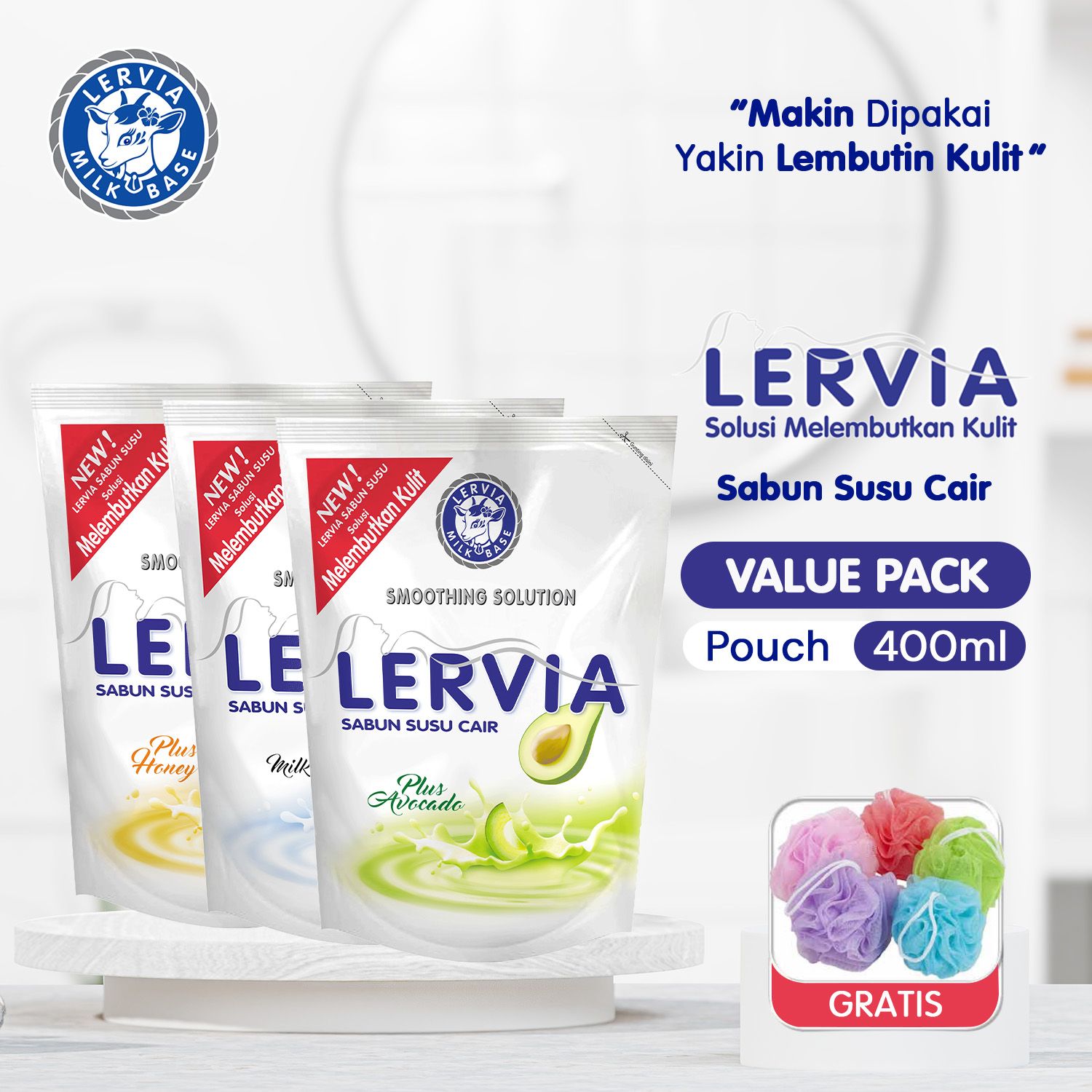 (Free Gift) LERVIA Sabun Susu Cair 400mL Mix Variants Value Pack - 1