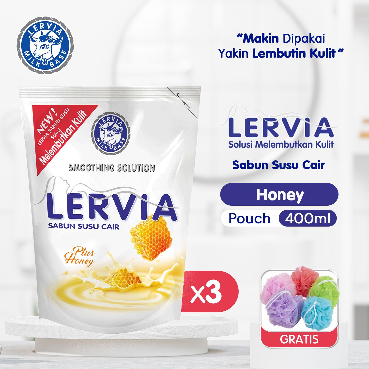 (Free Gift) LERVIA Sabun Susu Cair Plus Honey 400mL Value Pack - 1