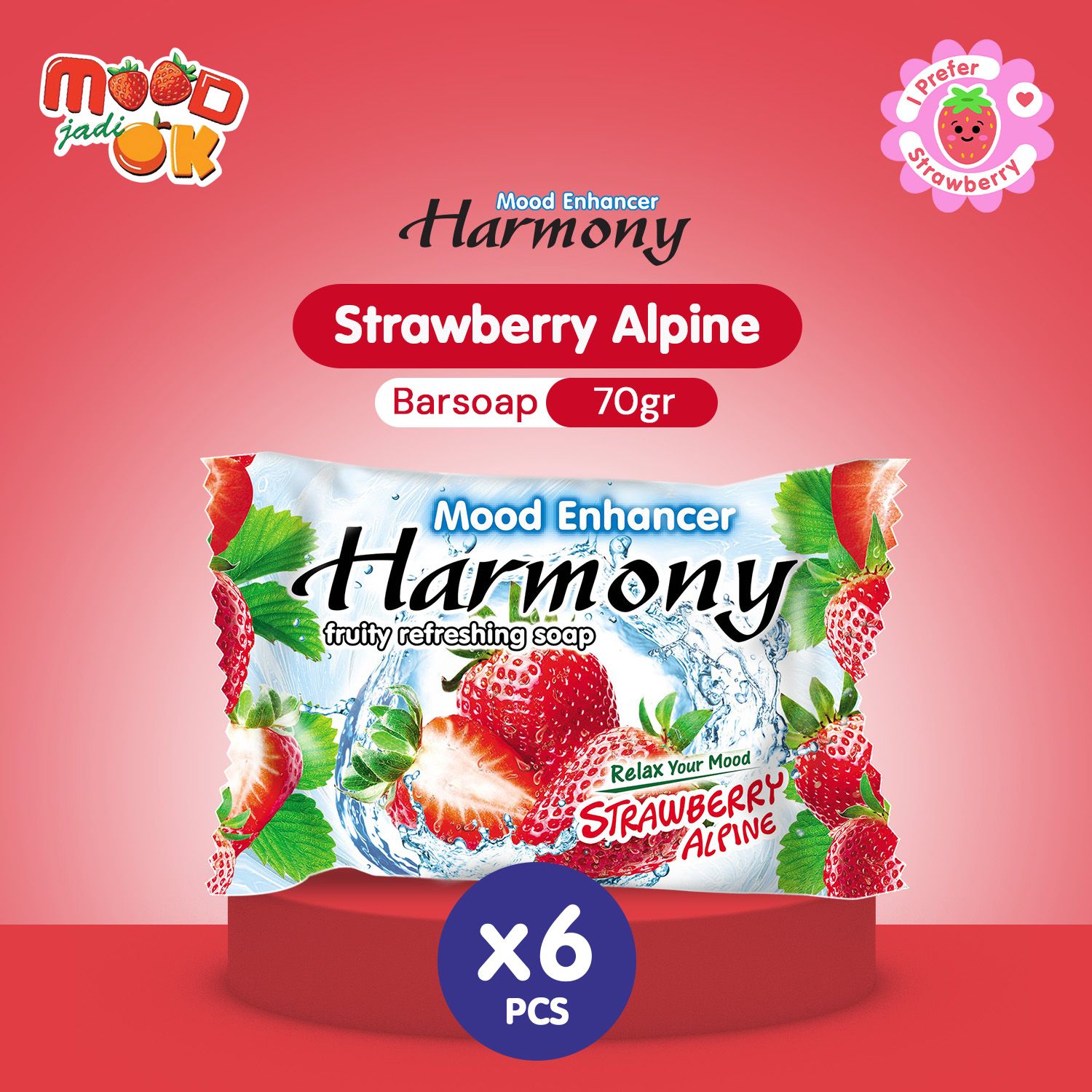 HARMONY Sabun Buah Strawberry 70g (6 pcs) - 1