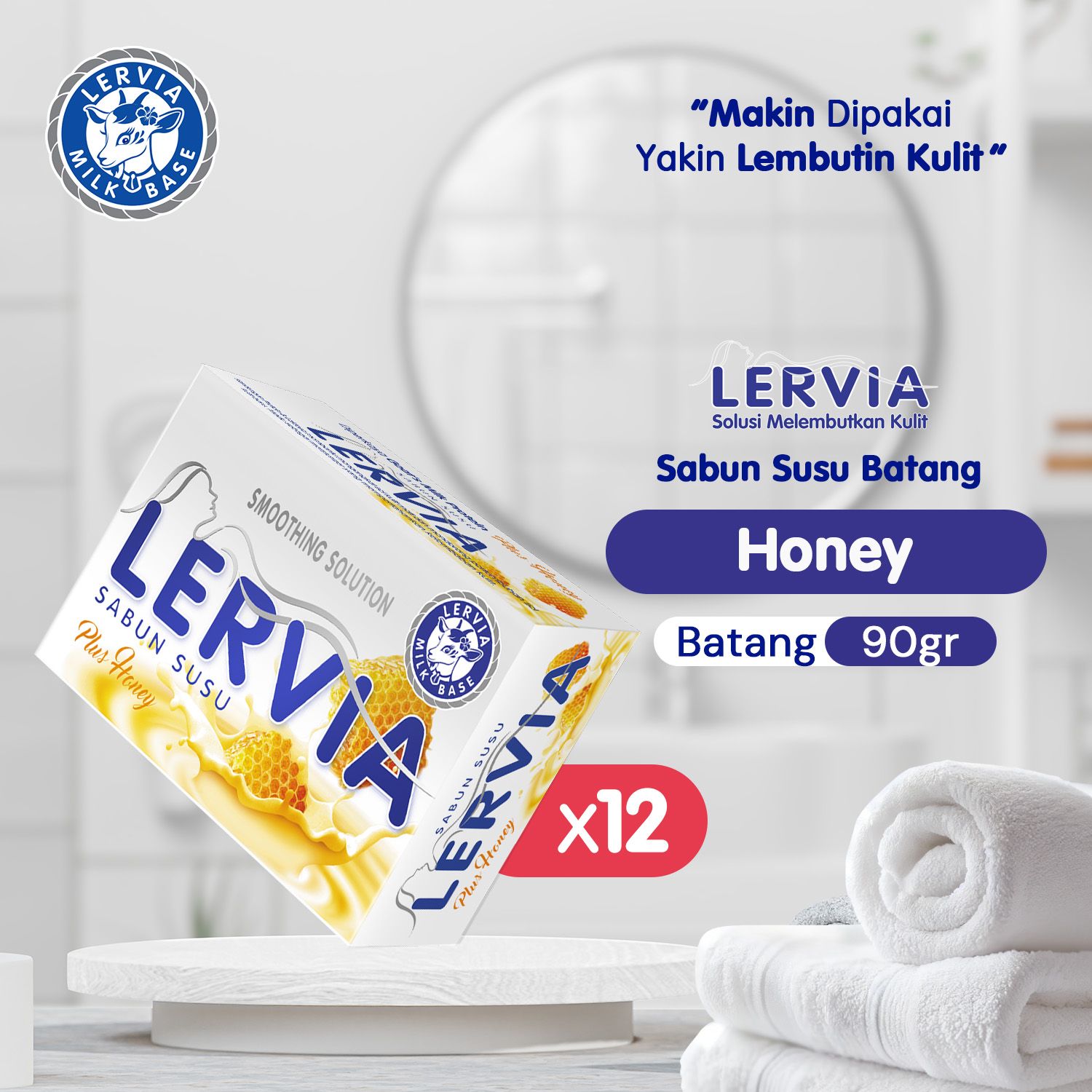 Lembutkan Kulitmu Lervia Sabun Susu Plus Honey 90g (12 pcs) - 1
