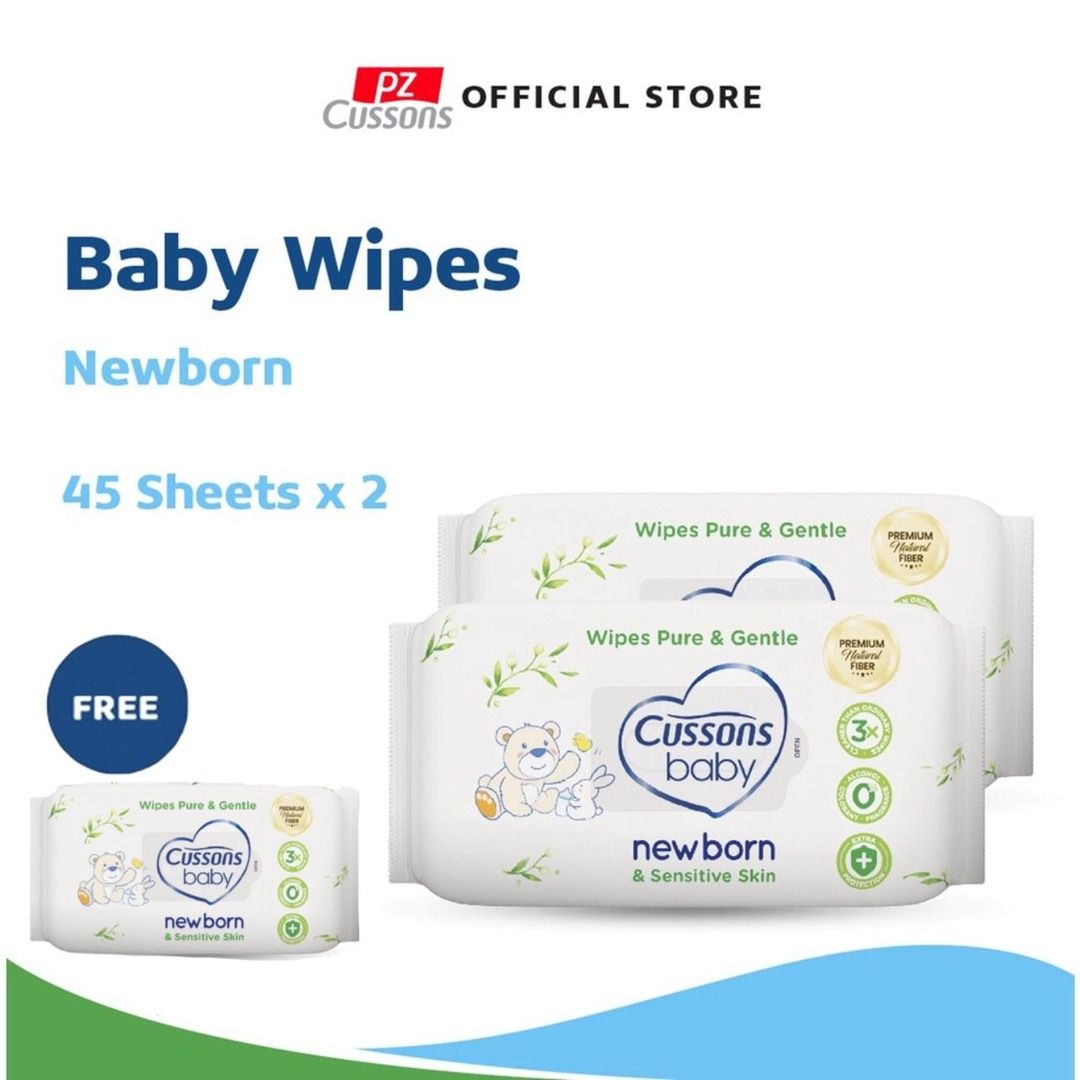 Beli 2 Gratis 1 - Cussons Baby Wipes Newborn Sensitive - 45'sX3 - 1
