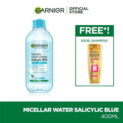 Garnier Micellar Water Salicylic Blue 400ml Free Exoil Shampoo - 1