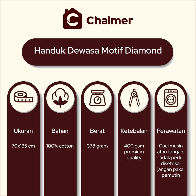 Handuk Mandi Chalmer 70x135 Motif Diamond Handuk Mandi Dewasa Ukuran Besar - Biru - 2