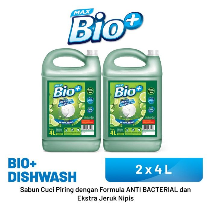 Bio+ Sabun Cuci Piring Jeruk Nipis Anti Bakteri Jerigen 2x4L - 1
