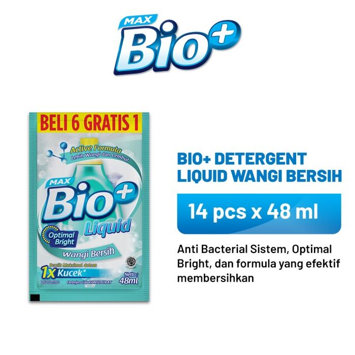 Bio+ Detergent Liquid Wangi Bersih 48 ml x 14 pcs - 1