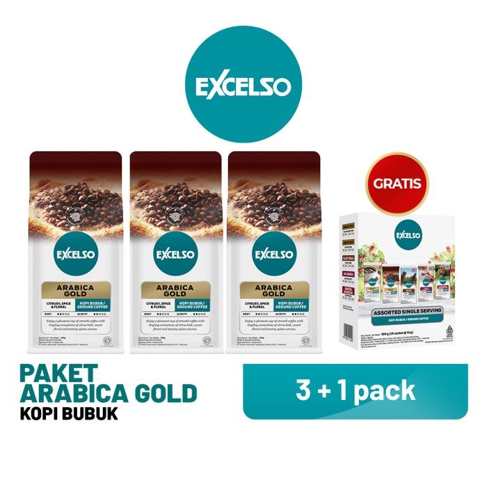 Buy 3 Excelso Arabica Gold Bubuk -Free Excelso Assorted Single Serving - 1