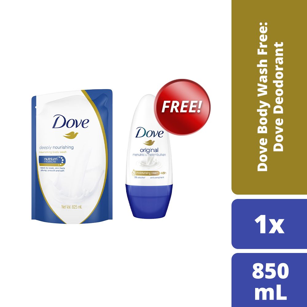 Dove Body Wash 850ML Free Dove Deodorant 40ML - 1