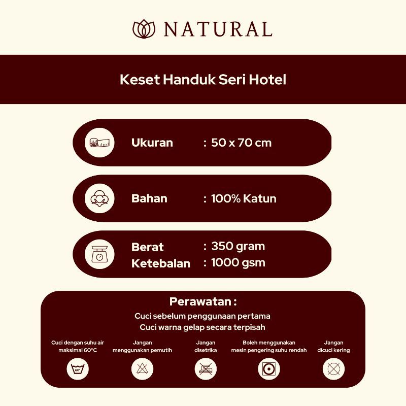 Keset Hotel Natural By Chalmer 50x70 cm Seri Hotel Keset Tebal - Grey - 2