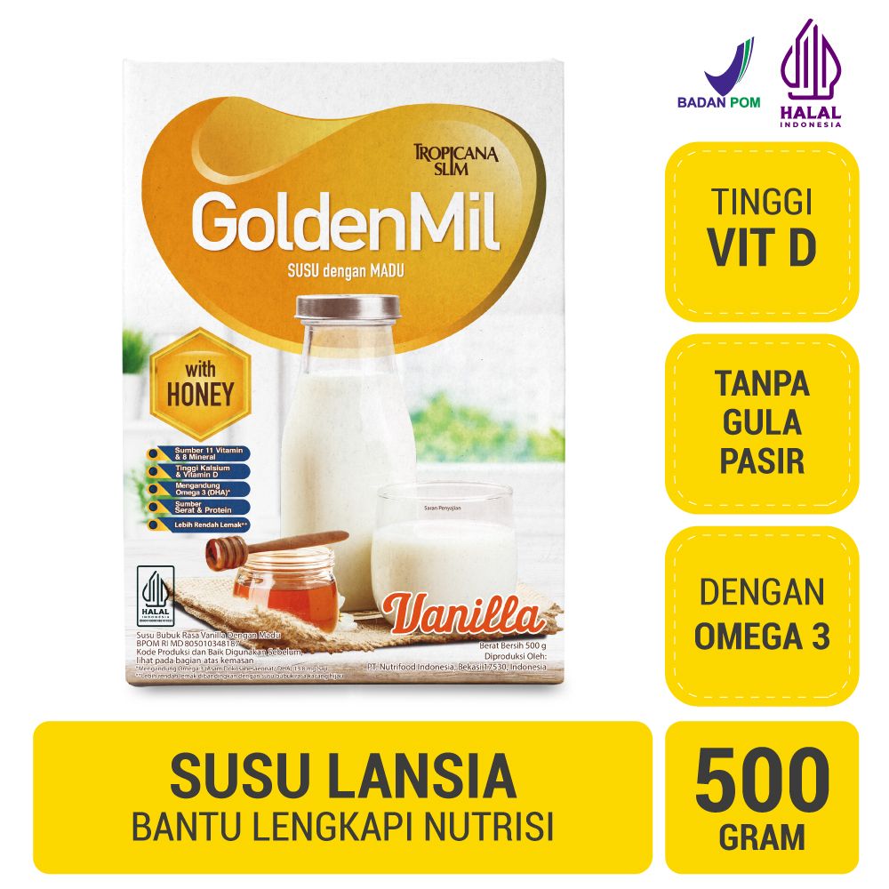 Tropicana Slim Goldenmil Vanilla with Honey 500g - Susu Lengkapi Nutrisi Lansia | 2TA0102180 - 1